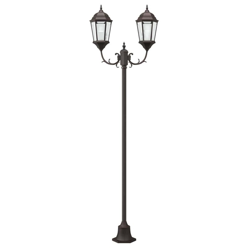 Poteau de lumière de jardin 2 lampes E27 bronze 220 cm en aluminium 