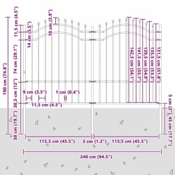 Clôture de jardin Gris 190 cm Acier peint par poudre 