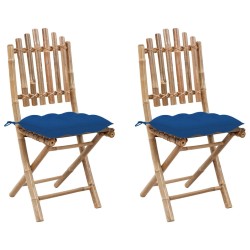 Chaises pliables de jardin lot de 2 avec coussins Bambou 