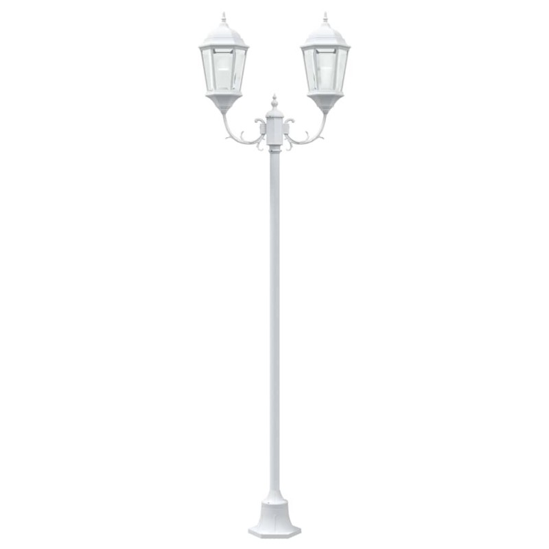 Lampadaire de jardin 2 lampes E27 blanc 220 cm en aluminium 