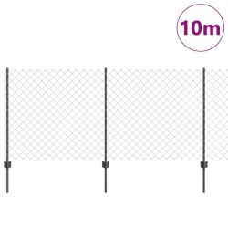 Clôture en maillon de chaîne avec 20 piquets U Gris 1x10 m Acier 