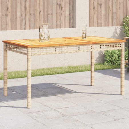 Table de jardin beige 140x80x75 cm résine tressée et acacia 