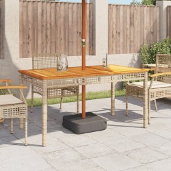 Table de jardin beige 140x80x75 cm résine tressée et acacia 