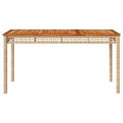 Table de jardin beige 140x80x75 cm résine tressée et acacia 