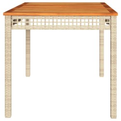 Table de jardin beige 140x80x75 cm résine tressée et acacia 