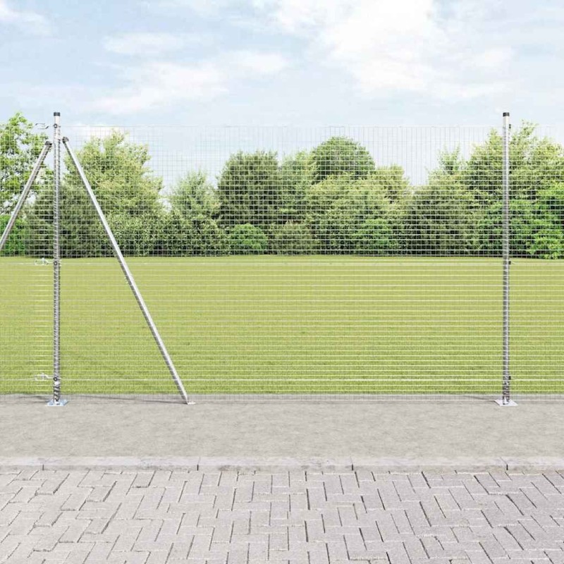Clôture en fer soudé avec 7 poteaux flangés 1,6x10 m en acier galvanisé 