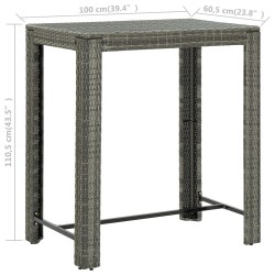 Table de bar de jardin Gris 100x60,5x110,5 cm Résine tressée 