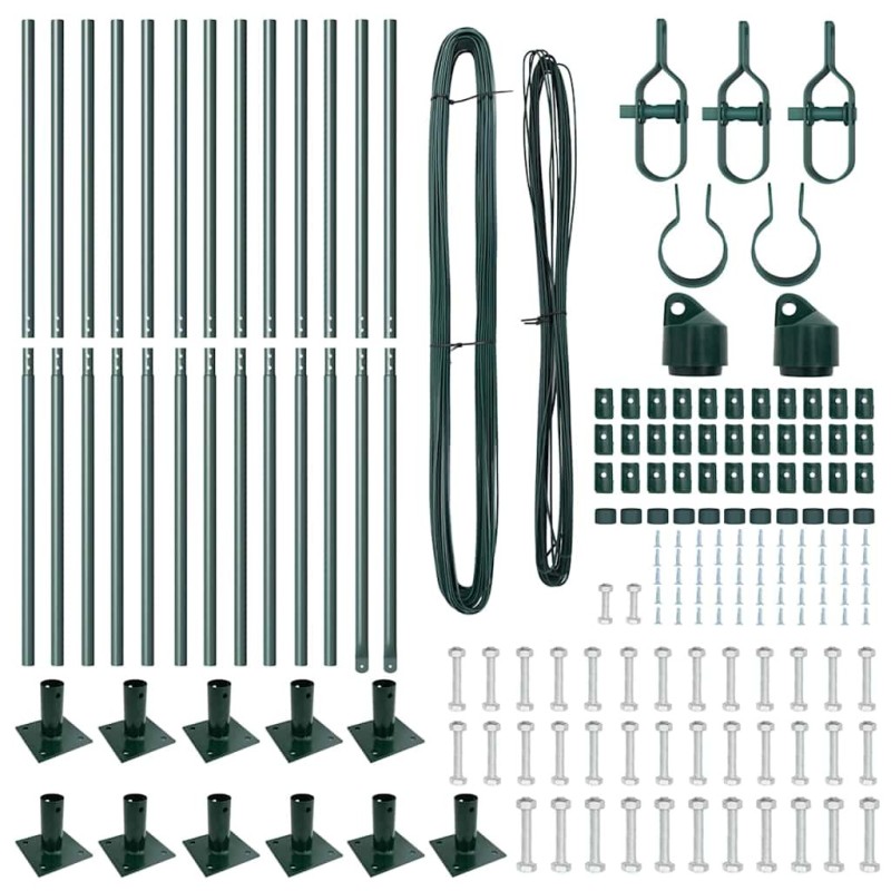 Ensemble poteaux de clôture avec plaques de base 13 pcs Vert 