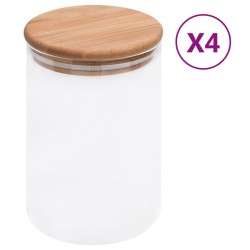 Pots de conservation en verre couvercle en bambou 4 pcs 800 ml 