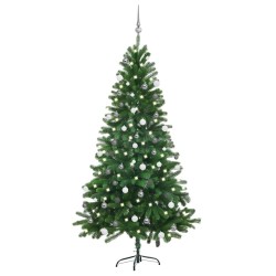Arbre de Noël artificiel pré-éclairé et boules 180 cm vert 