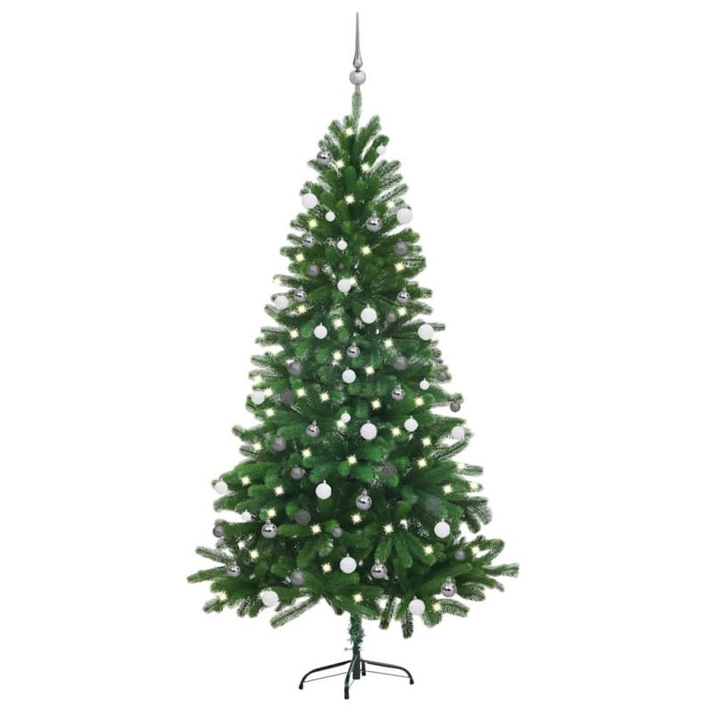 Arbre de Noël artificiel pré-éclairé et boules 180 cm vert 