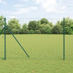 Clôture Euro avec 7 poteaux, taille 1,6 x 10 m, en acier galvanisé vert. 