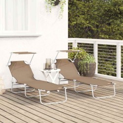 Chaises longues pliantes 2 pcs avec auvent en tissu Oxford 600D taupe 