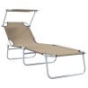 Chaises longues pliantes 2 pcs avec auvent en tissu Oxford 600D taupe 