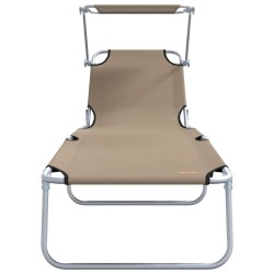 Chaises longues pliantes 2 pcs avec auvent en tissu Oxford 600D taupe 