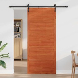 Porte de grange Brun Ciré 90x208 cm Bois Massif Pin 