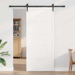 Porte de Grange Blanche 90x208 cm en Bois Massif de Pin 