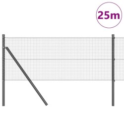 Clôture en fil soudé avec 13 poteaux gris 0.8x25 m en acier 