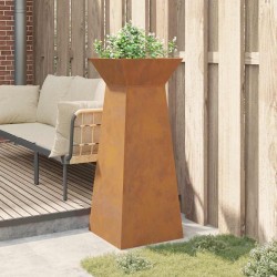 Porte-plante pilier de jardin avec bol 40x40x100 cm en acier corten. 