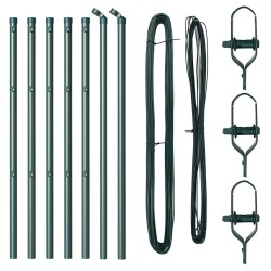 Poteaux de clôture 7 pcs Vert Ø32mm 160 cm Métal 