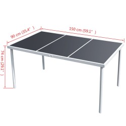 Table de jardin 150x90x74 cm Noir Acier 