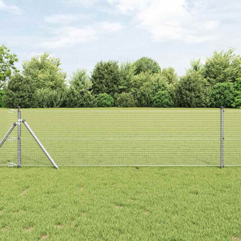 Clôture en fil soudé avec 13 poteaux 0,8x25 m acier galvanisé 
