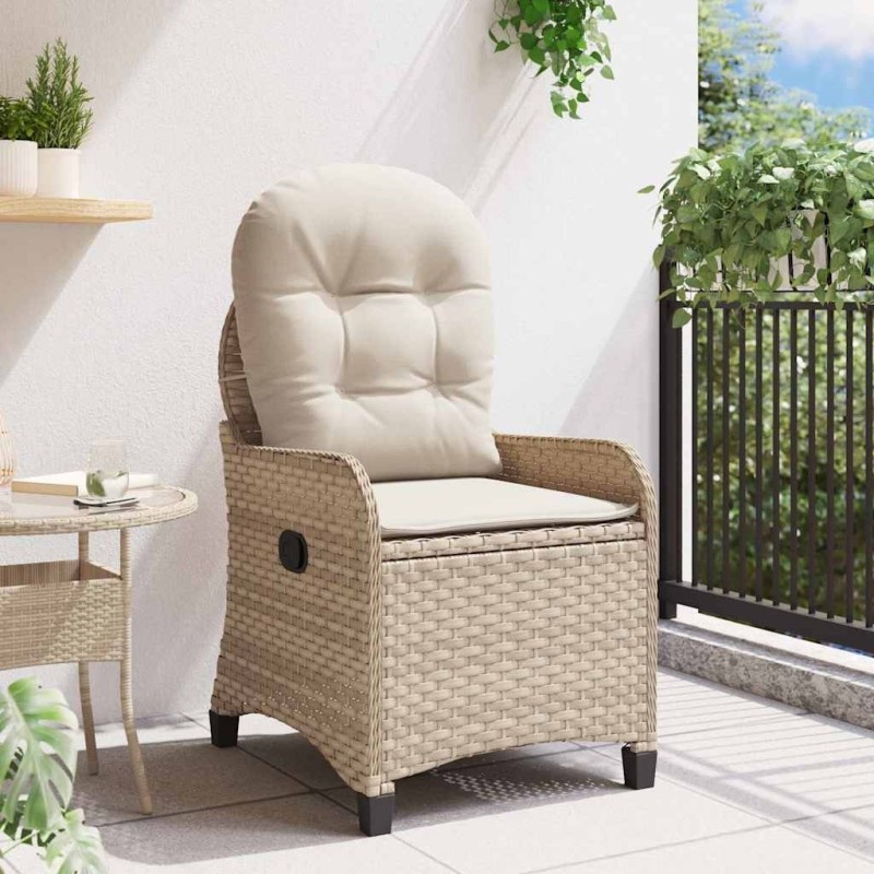 Fauteuil relax avec coussin en poly rattan beige 