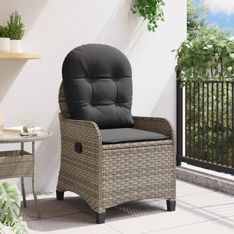 Fauteuil relax avec coussin en poly rattan gris 
