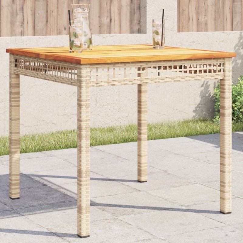 Table de jardin beige 80x80x75 cm résine tressée et bois acacia 