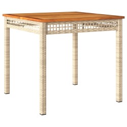 Table de jardin beige 80x80x75 cm résine tressée et bois acacia 