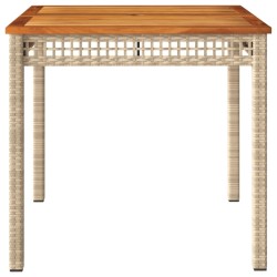 Table de jardin beige 80x80x75 cm résine tressée et bois acacia 