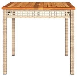 Table de jardin beige 80x80x75 cm résine tressée et bois acacia 