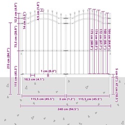 Clôture de jardin Gris 215 cm Acier peint par poudre 
