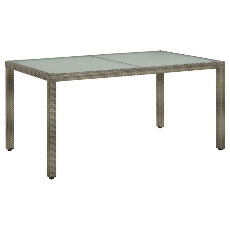 Table de jardin 150x90x75 cm Verre trempé et poly rotin Gris Table de jardin 150x90x75 cm Verre trempé et poly rotin Gris