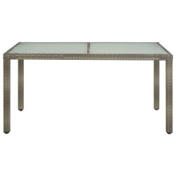 Table de jardin 150x90x75 cm Verre trempé et poly rotin Gris 