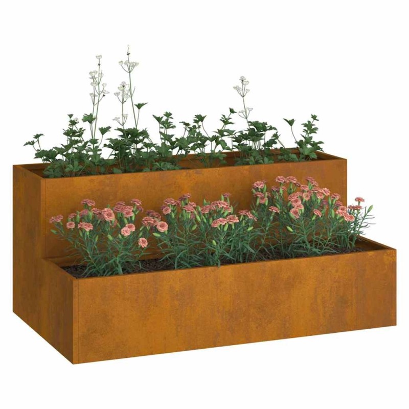 jardinière 2 niveaux 100x60x45 cm en acier résistant aux intempéries 