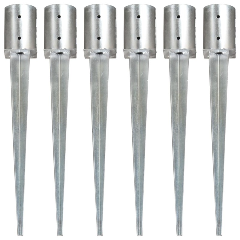 Piquets au sol 6 pcs Argenté 10x76 cm Acier galvanisé Piquets au sol 6 pcs Argenté 10x76 cm Acier galvanisé