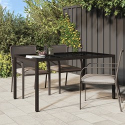 Table de jardin 150x90x75 cm Verre trempé/résine tressée Marron 