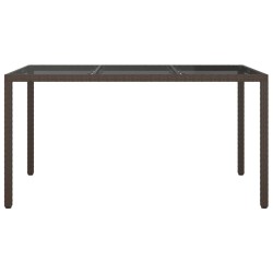 Table de jardin 150x90x75 cm Verre trempé/résine tressée Marron 