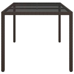 Table de jardin 150x90x75 cm Verre trempé/résine tressée Marron 