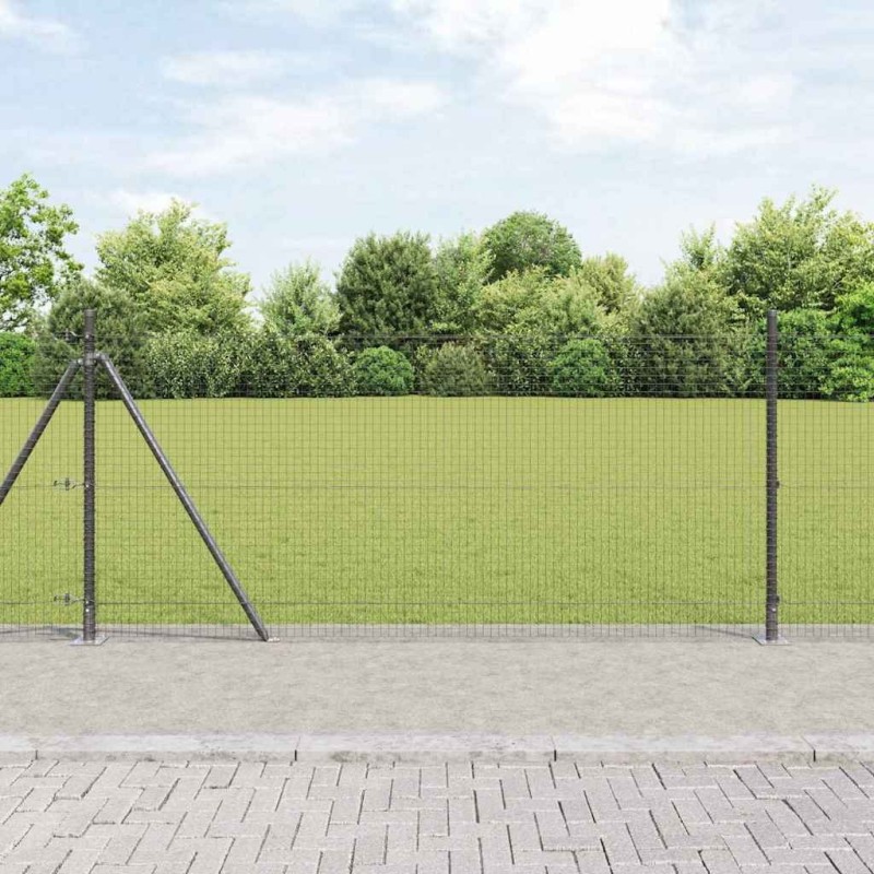 Clôture en Fil Soudé avec 13 Poteaux Flanqués Gris 0.8x25 m Acier 