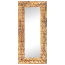 Miroir sculpté à la main 110x50x2,5 cm bois de manguier solide 