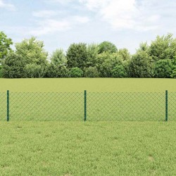 Clôture en maillons avec 22 poteaux en U verts 0,4x25 m en acier 