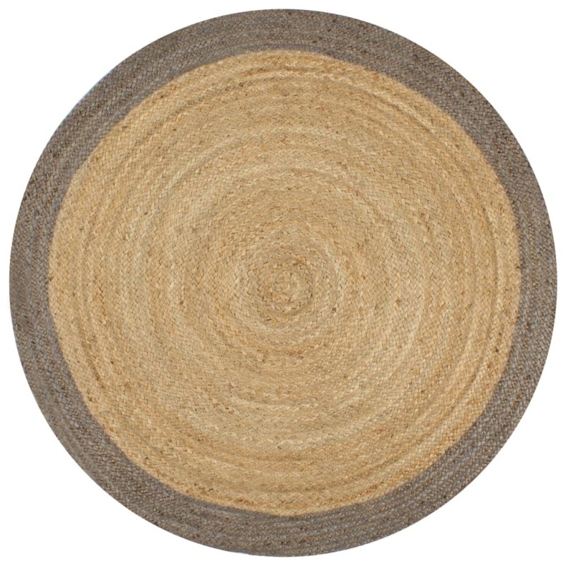 Tapis fait à la main Jute avec bord gris 90 cm Tapis fait à la main Jute avec bord gris 90 cm