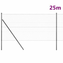 Clôture en fil hexagonal avec 7 poteaux 1,2 x 25 m acier gris 