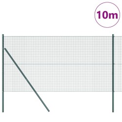 Grillage en fil soudé avec 7 poteaux verts 1.2x10 m en acier 