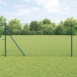 Jeu de Poteaux de Clôture Vert 1.4 x 10 m Acier galvanisé 