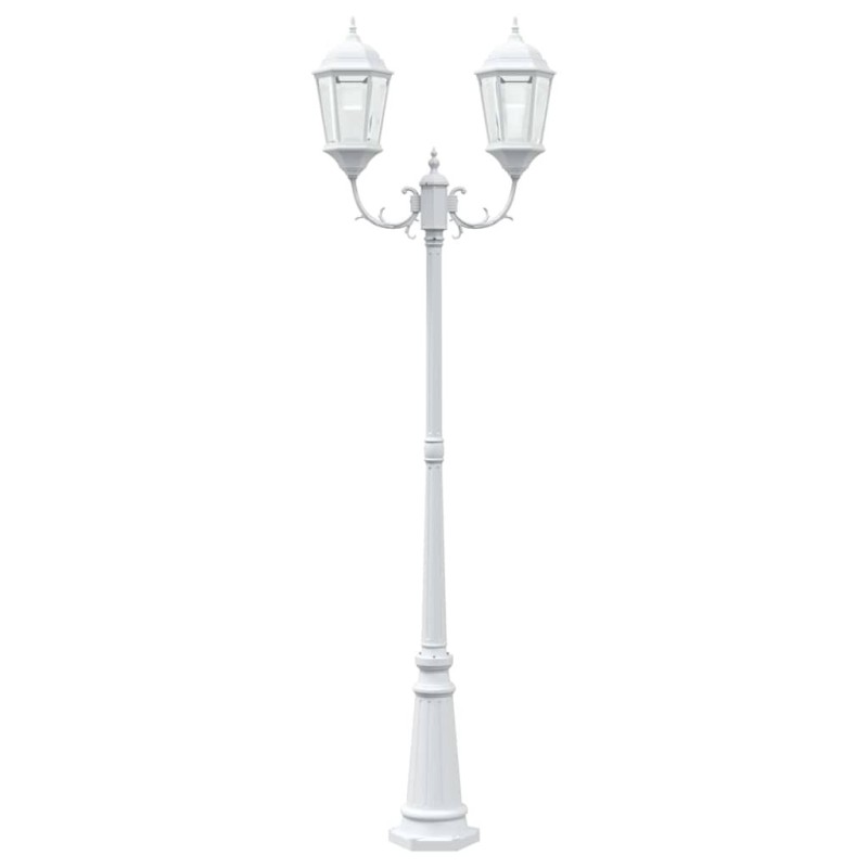 Poteau de lumière de jardin 2 lampes E27 Blanc 235 cm Aluminium 