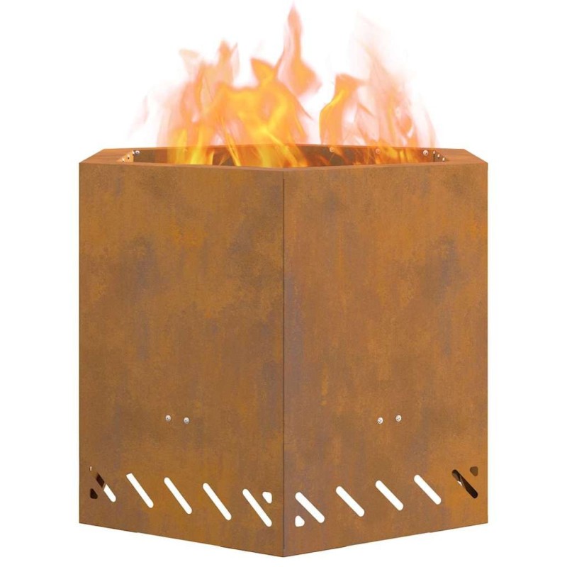 Foyer sans Fumée Hexagonal 58x58x51 cm en Acier Résistant aux Intempéries 