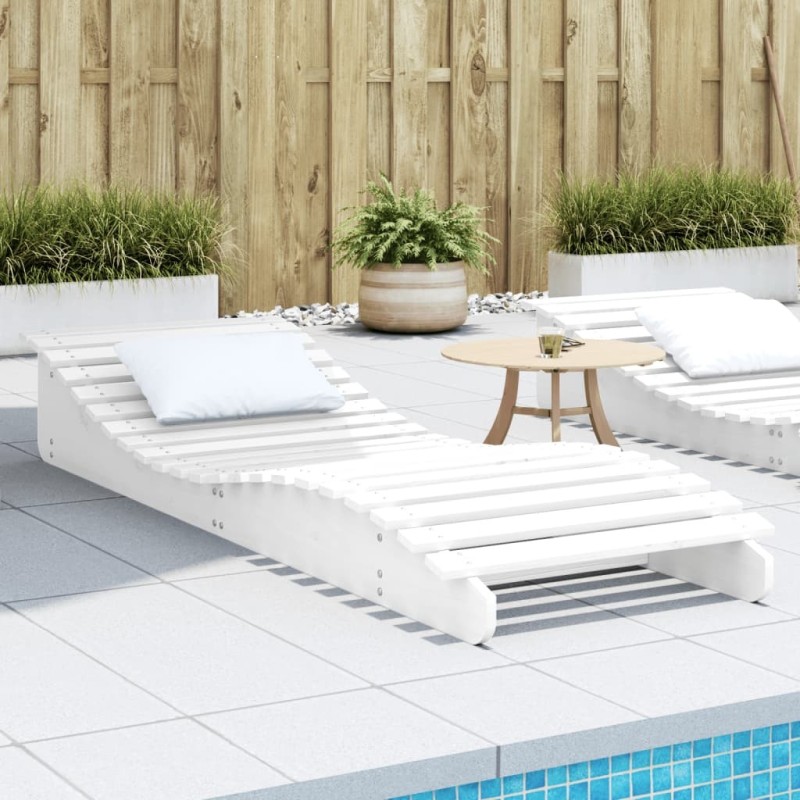 Chaise longue blanc 205x70x31,5 cm bois massif de pin 